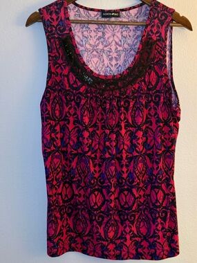 Fashion Bug Beaded Scoop Neck Tank - Pink & Navy Print